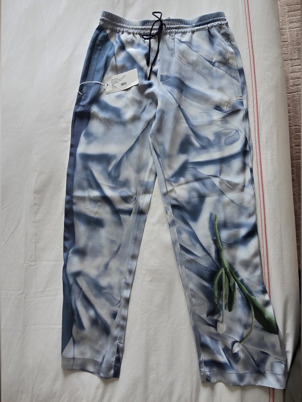 Victoria Beckham Satin Pyjama Trousers in Ice Blue Sheen